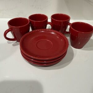 Princess House Red Mug and Saucer Set